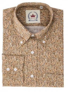 Relco Mustard Paisley 100% Cotton Long Sleeved Retro Mod Button Down Shirt - immagine 4