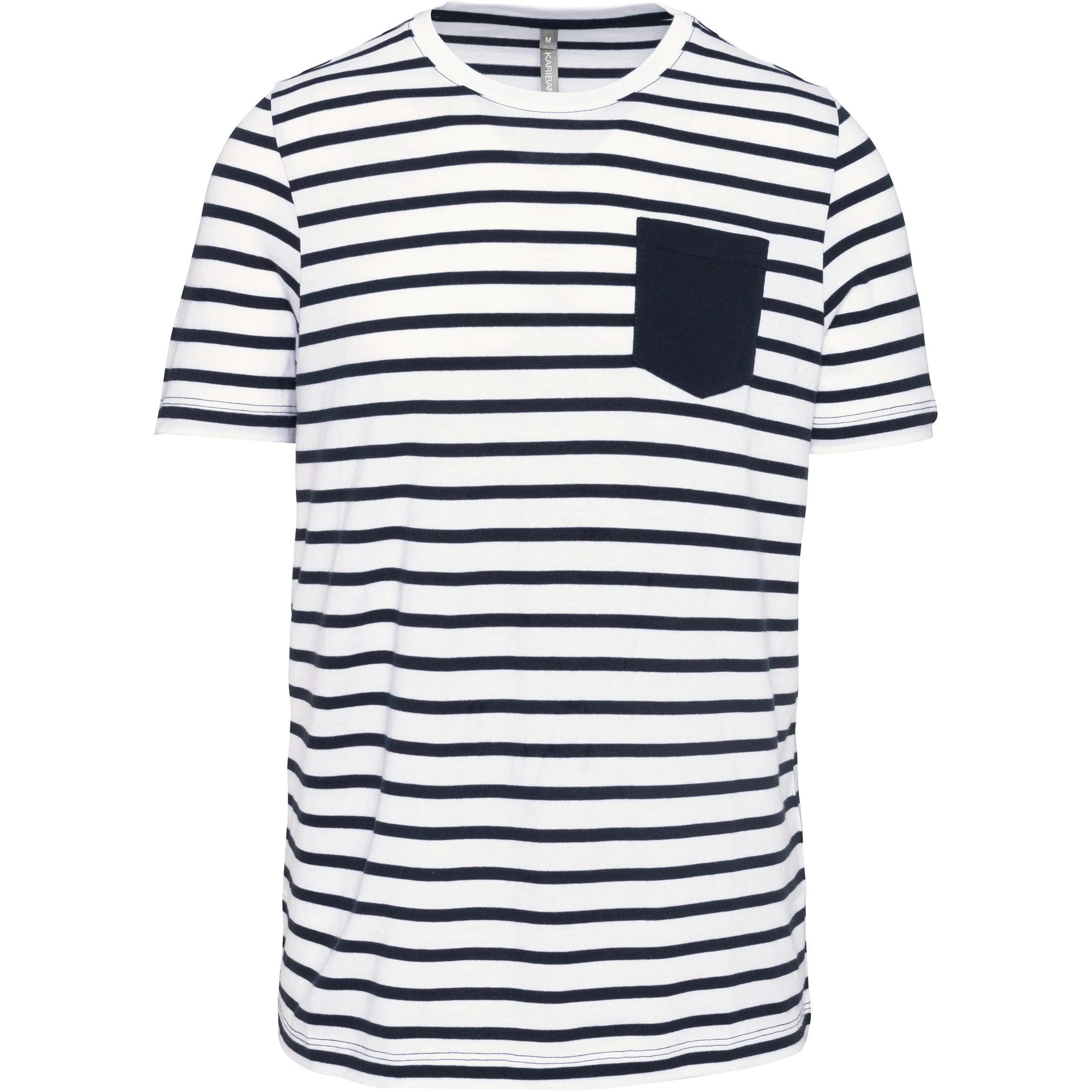 K378 - T-shirt manica corta a righe stile marinaio con tasca - immagine 5