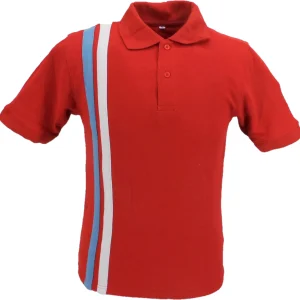 Mazeys Mens Red/Sky/White Racing Stripe Polo Shirt