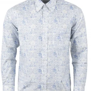 Relco Platinum Mens White Blue Floral Button Down Shirts