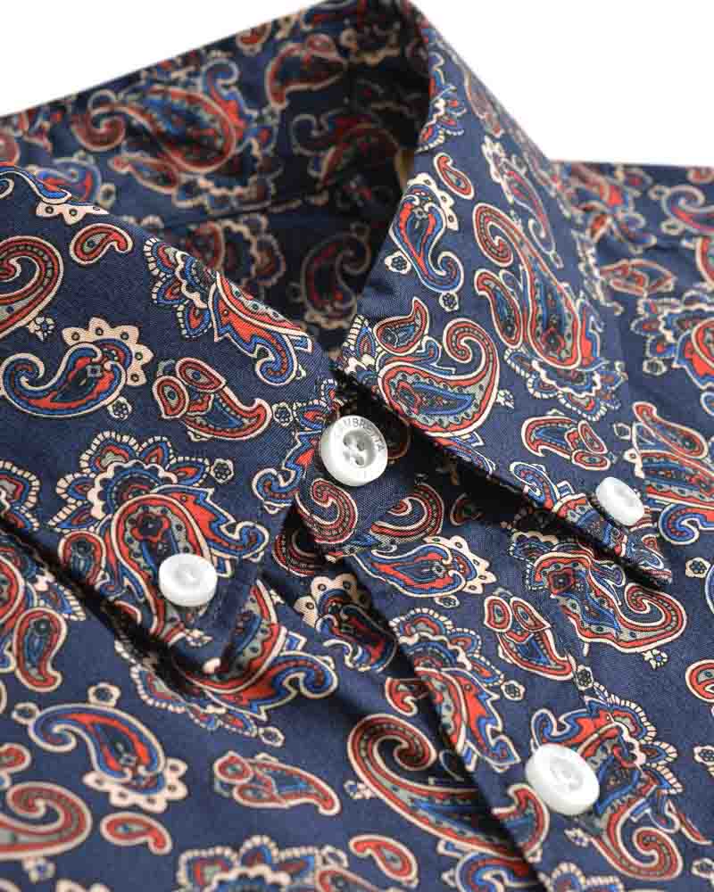 Lambretta Retro Button Down Navy Paisley Print Shirt - immagine 4