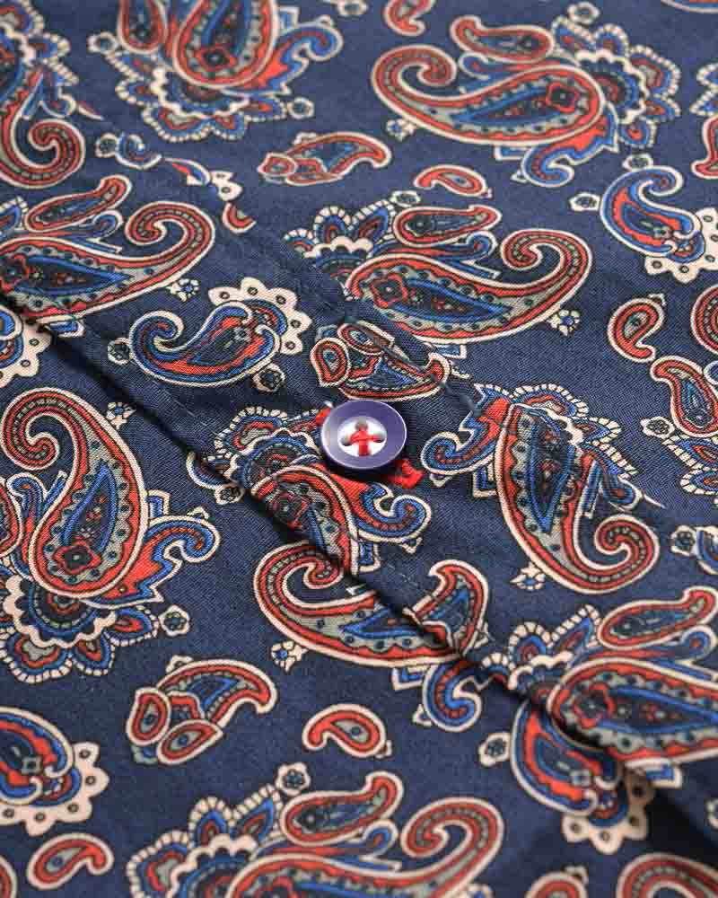 Lambretta Retro Button Down Navy Paisley Print Shirt - immagine 5