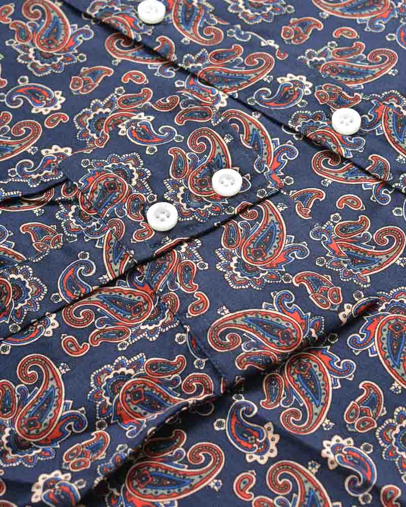 Lambretta Retro Button Down Navy Paisley Print Shirt - immagine 6