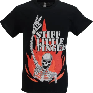 Mens Black Official Stiff Little Fingers Skeleton Flame T Shirt