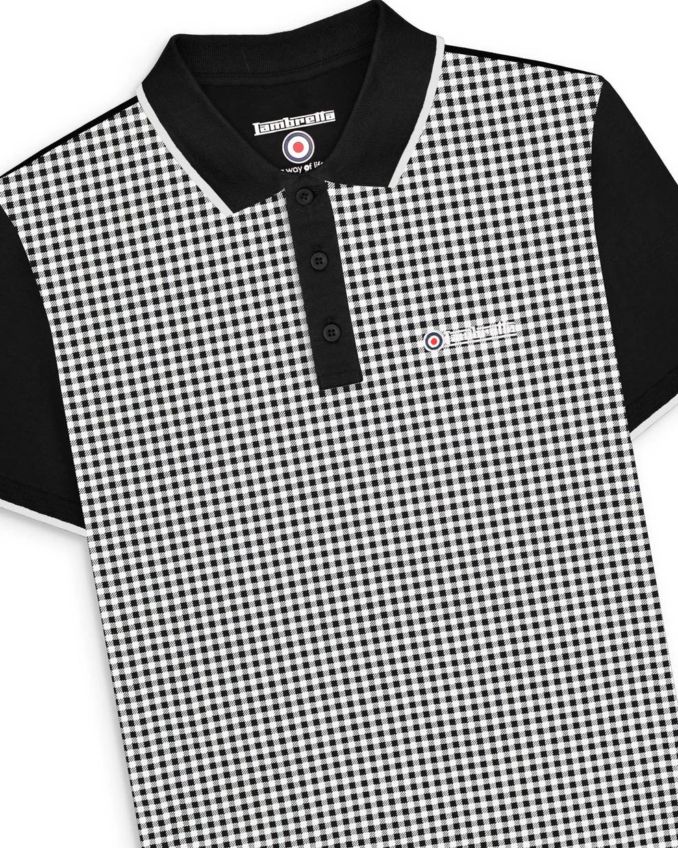 Lambretta Black & White Retro Gingham Tipped Polo Shirts - immagine 4