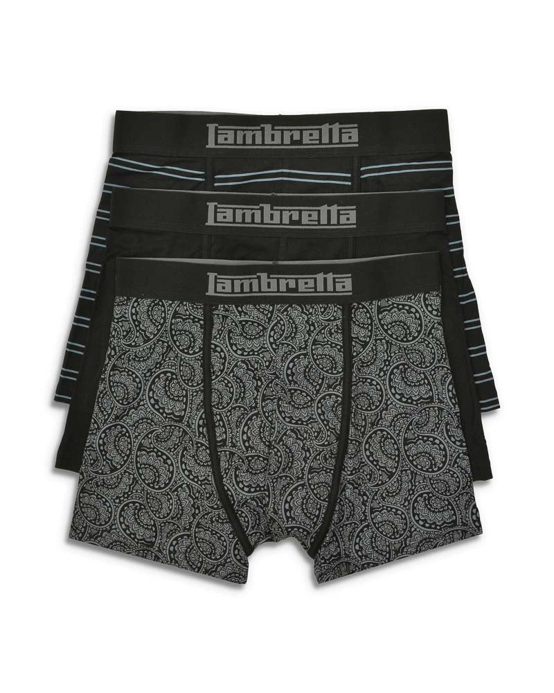 Lambretta Mens Black/Grey 3 Pair Pack Boxer Shorts - immagine 2