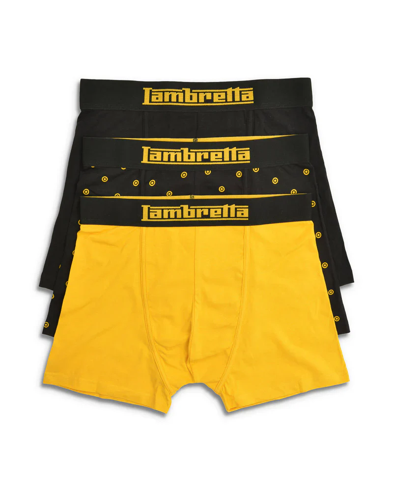Lambretta Mens Black/Gold 3 Pair Pack 0f Multi Boxer Shorts - immagine 2