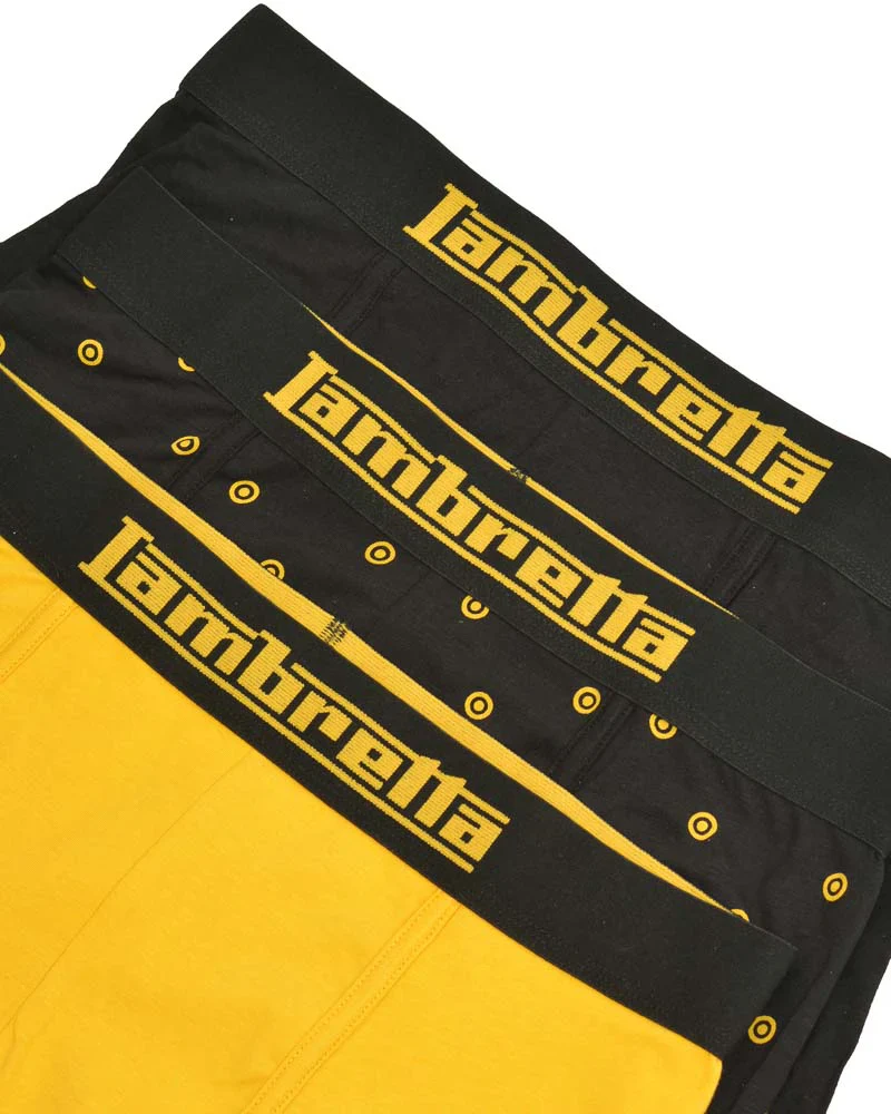 Lambretta Mens Black/Gold 3 Pair Pack 0f Multi Boxer Shorts - immagine 3