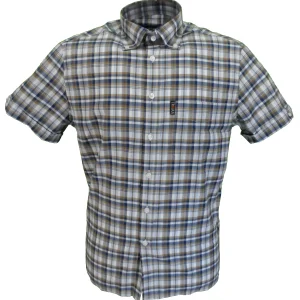 Trojan Mens Retro Golden Tan Check 100% Cotton Short Sleeved Shirts