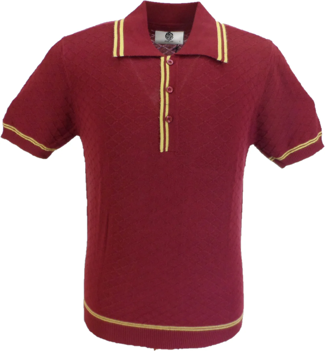 Art Gallery Mens Mcgriff Wine/Gold Knitted Polo - immagine 2