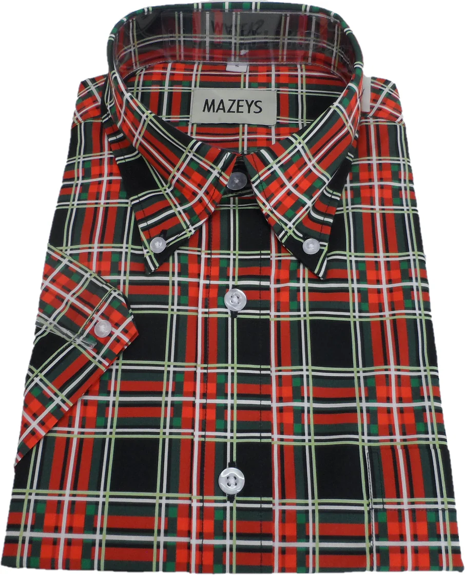Mazeys Mens Black/Red Multi Checked 100% Cotton Short Sleeved Shirts - immagine 3