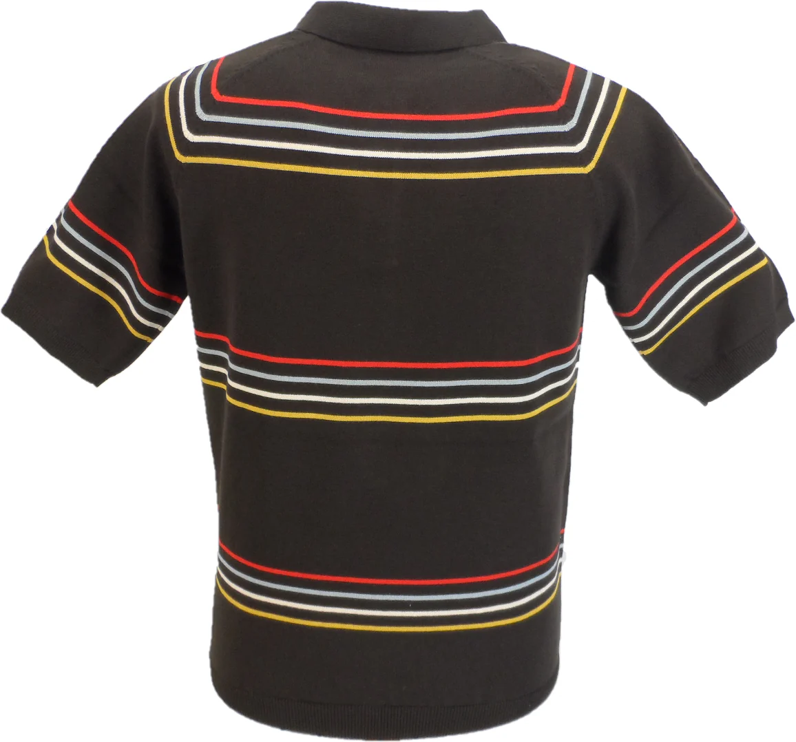 Merc Mens Madison Brown Knitted Vintage Mod Polo Shirts - immagine 3