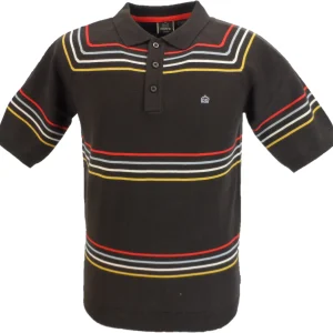 Merc Mens Madison Brown Knitted Vintage Mod Polo Shirts
