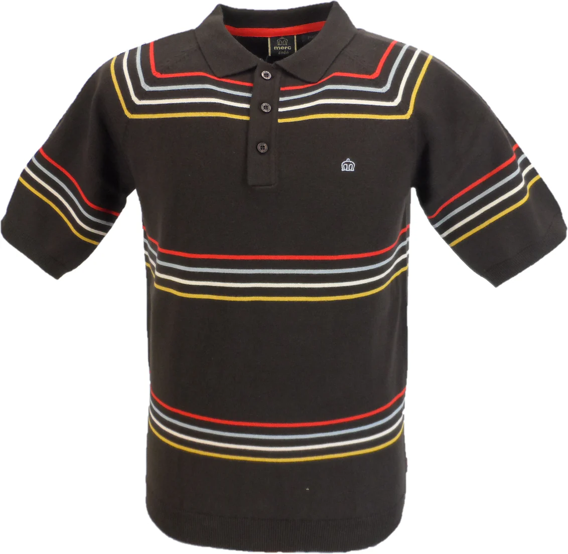 Merc Mens Madison Brown Knitted Vintage Mod Polo Shirts - immagine 2