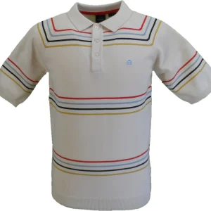 Merc Mens Madison Ivory Knitted Vintage Mod Polo Shirts