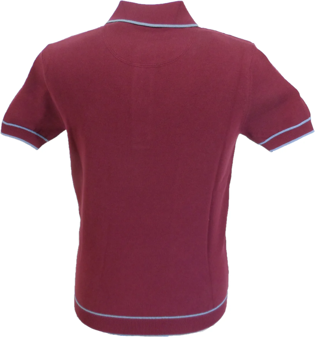 Trojan Records Mens Port/Sky Diamond Fine Gauge Knitted Polo Shirt - immagine 3