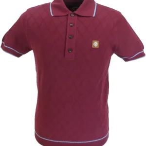 Trojan Records Mens Port/Sky Diamond Fine Gauge Knitted Polo Shirt