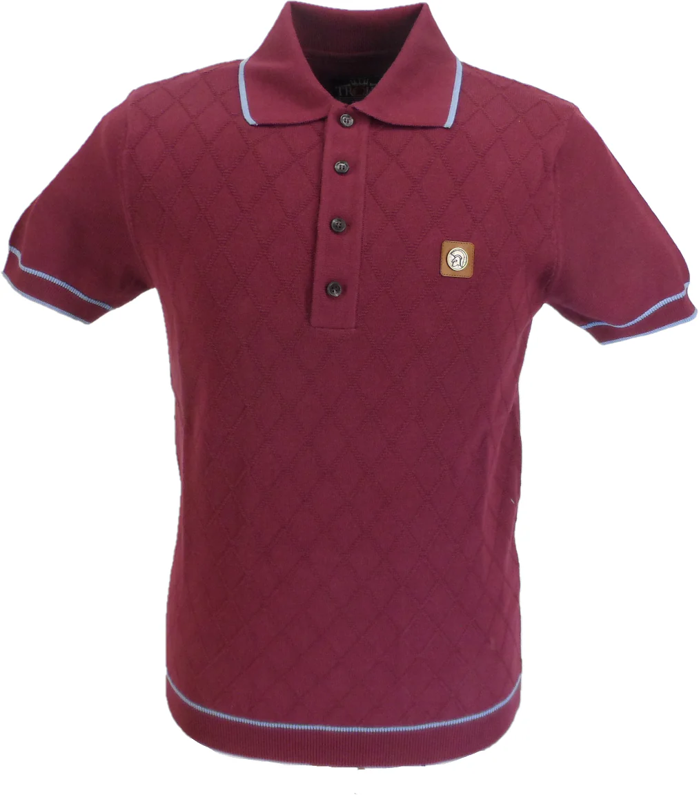 Trojan Records Mens Port/Sky Diamond Fine Gauge Knitted Polo Shirt - immagine 2