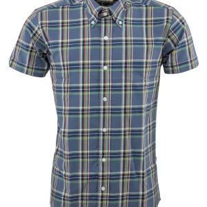 Relco Mens Grey Checked Short Sleeved Button Down Shirts