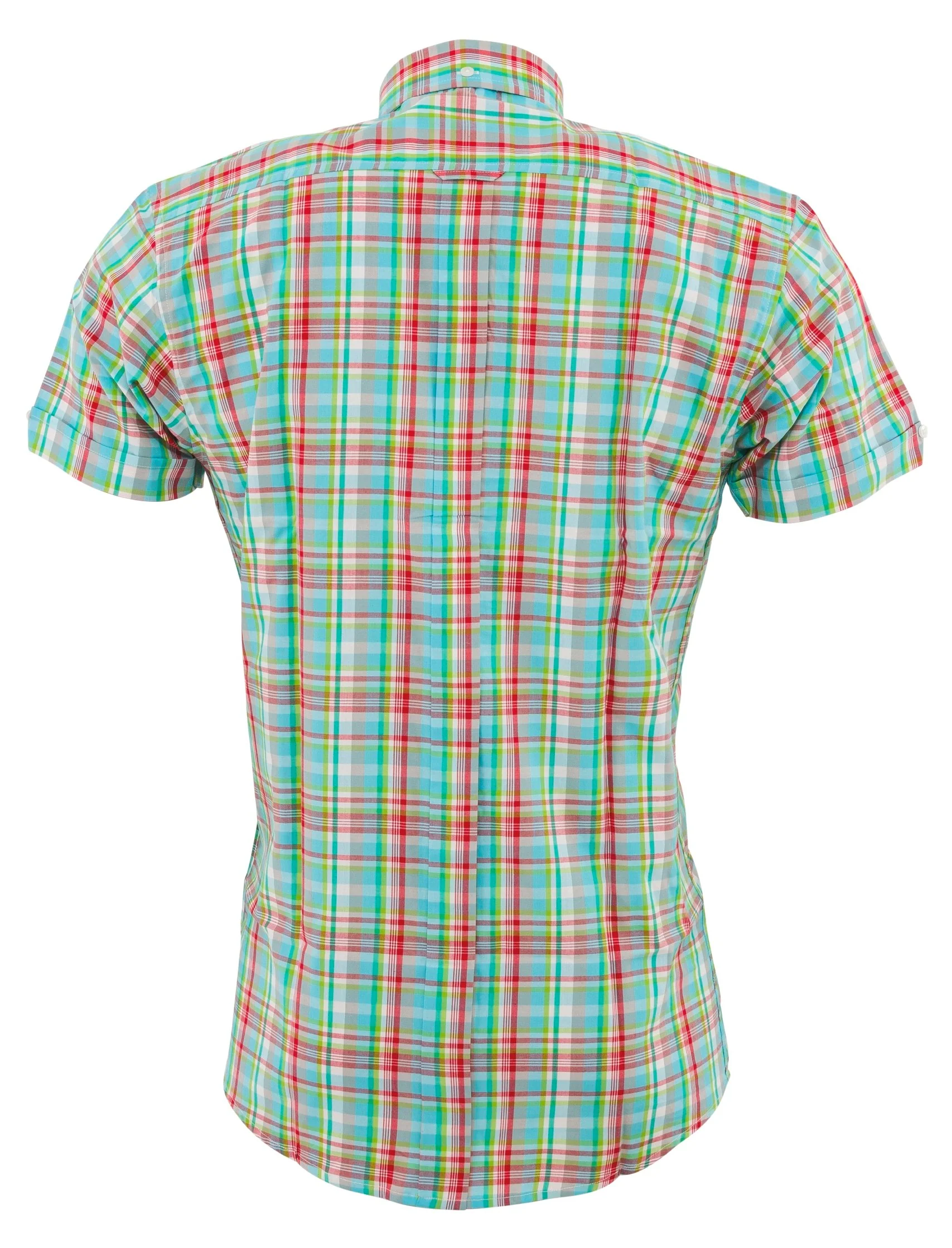 Relco Mens Multi Green Checked Short Sleeved Button Down Shirts - immagine 3