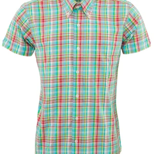 Relco Mens Multi Green Checked Short Sleeved Button Down Shirts