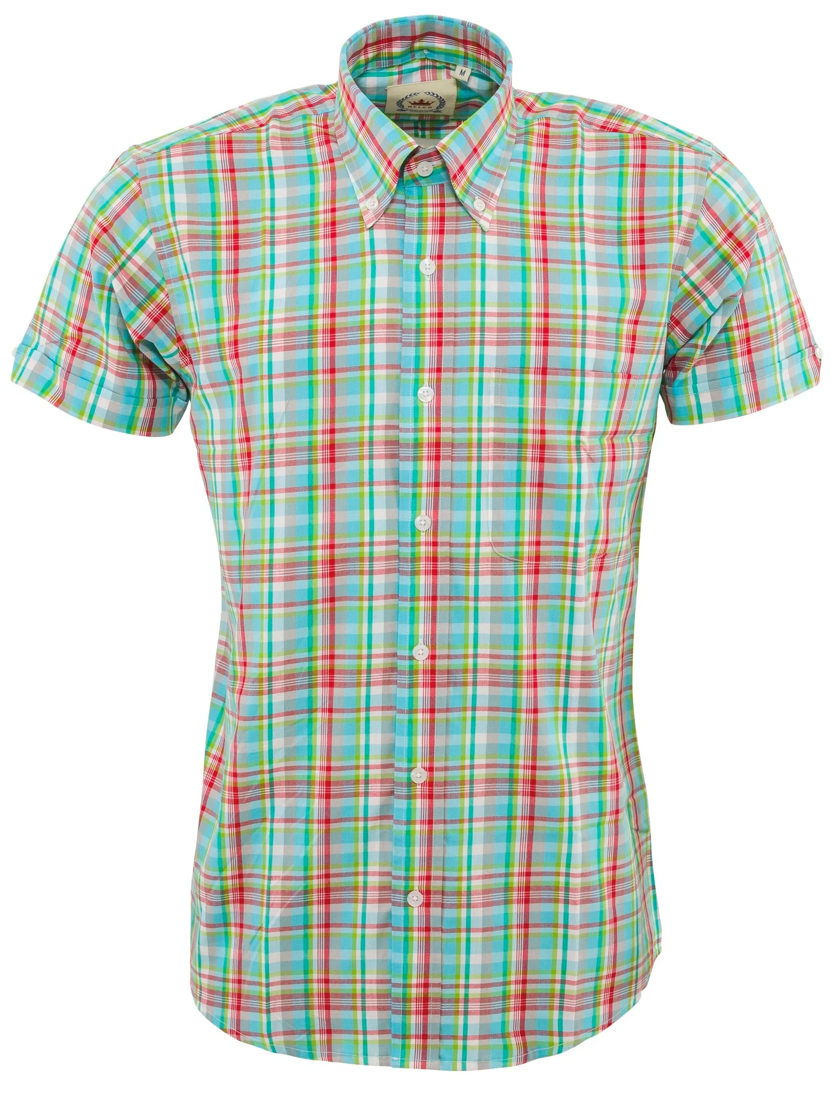 Relco Mens Multi Green Checked Short Sleeved Button Down Shirts - immagine 2