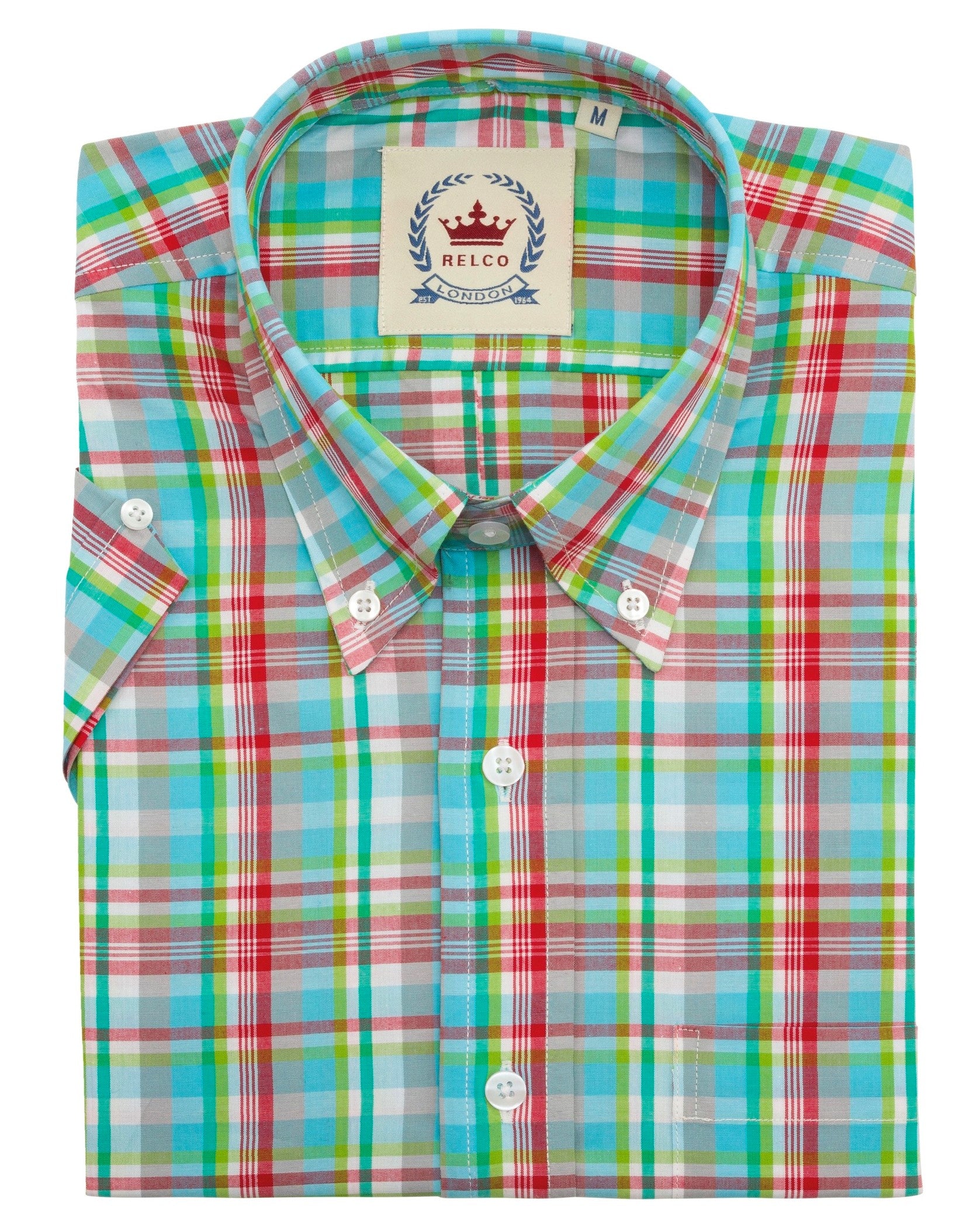 Relco Mens Multi Green Checked Short Sleeved Button Down Shirts - immagine 4