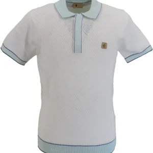 Gabicci Vintage Mens White Dafoe Geo Polo Shirt