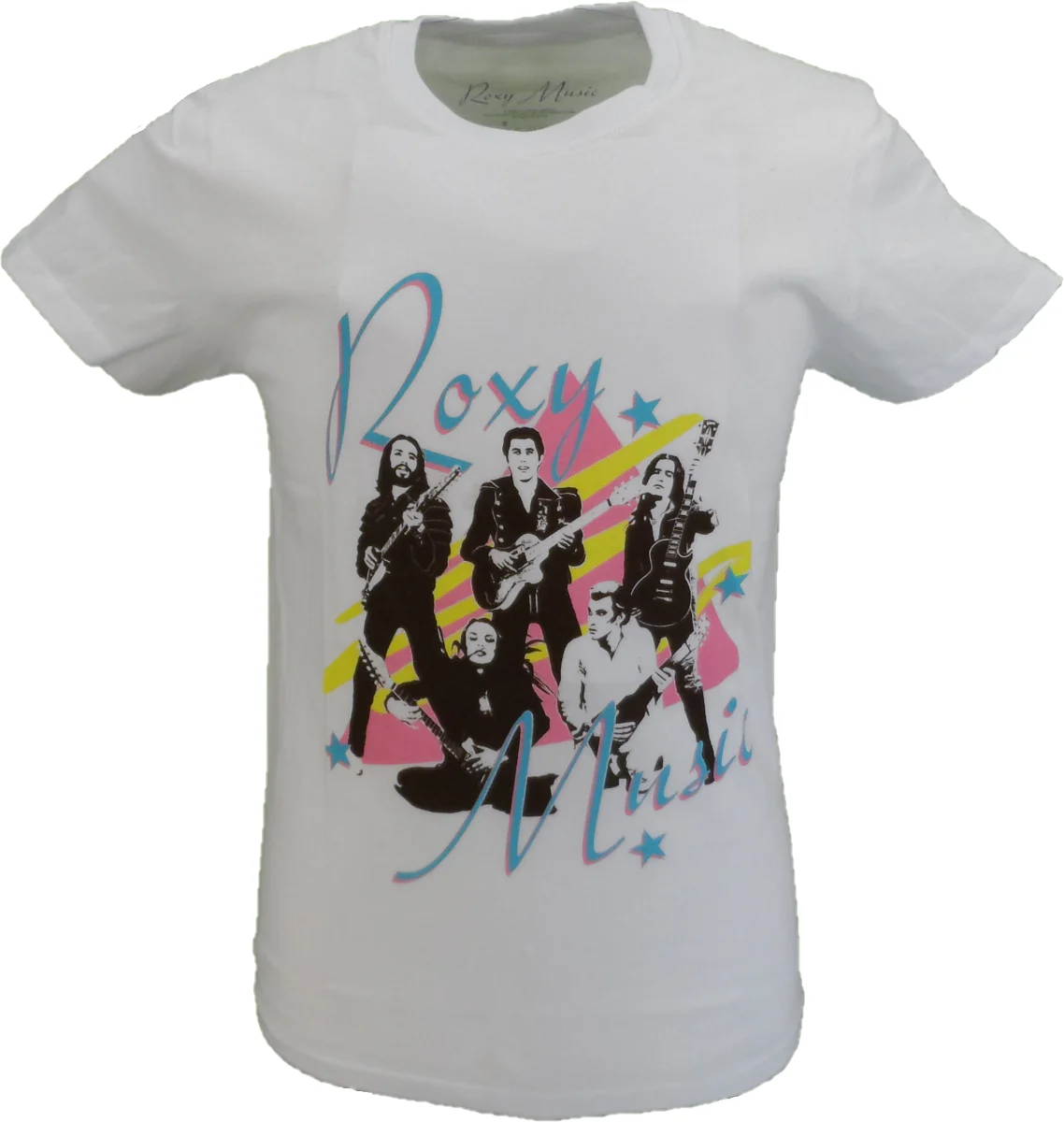Mens White Official Roxy Music Guitars T Shirt - immagine 2