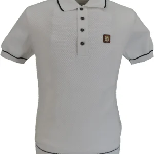 Trojan Records Mens Ecru Textured Knitted Polo Shirt