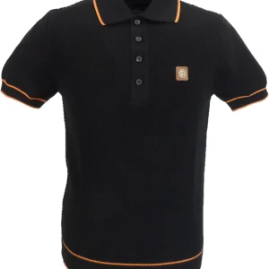 Trojan Records Mens Black Textured Knitted Polo Shirt