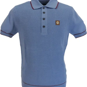 Trojan Records Mens Sky Blue Textured Knitted Polo Shirt