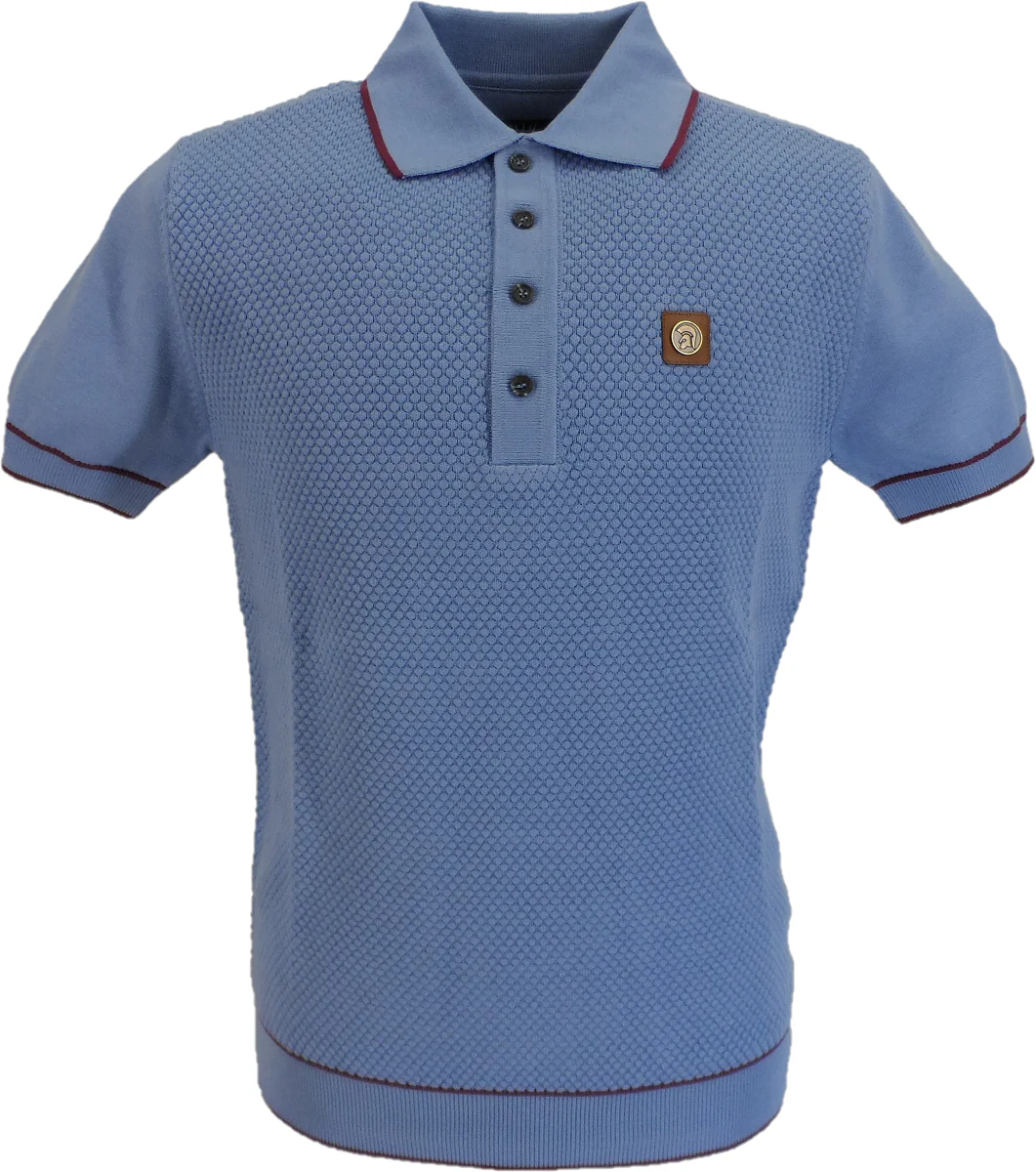 Trojan Records Mens Sky Blue Textured Knitted Polo Shirt - immagine 2