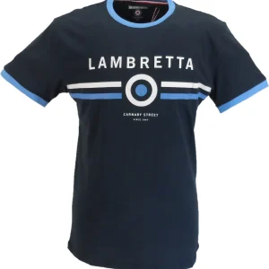 Lambretta Navy Blue Retro Striped Target Ringer T-Shirt