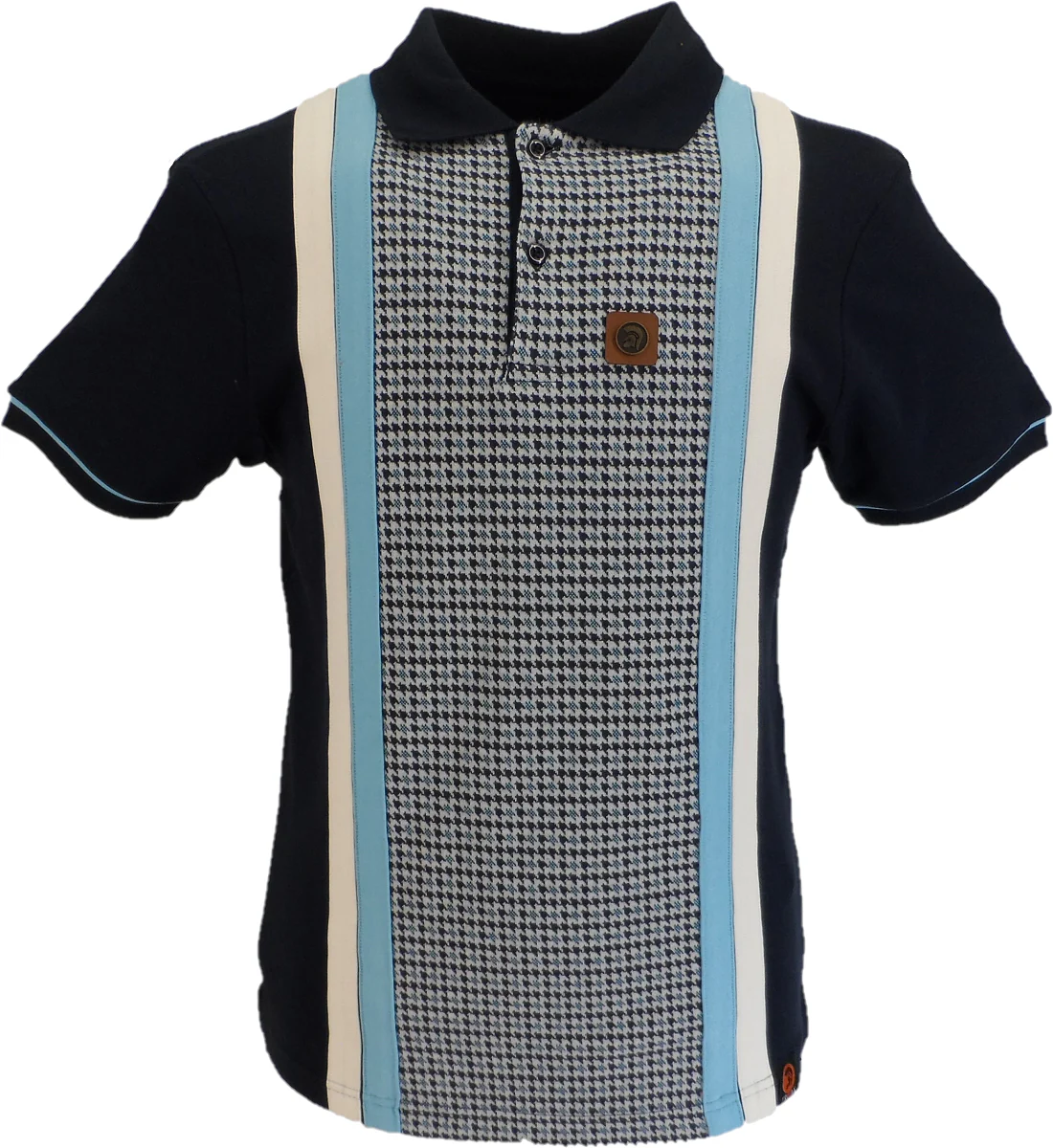 Trojan Records Mens Navy Blue Stripe Dogtooth Polo Shirt - immagine 2