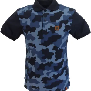 Trojan Mens Navy Blue Camo Pique  Polo Shirt