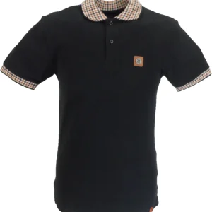Trojan Mens Black Gingham Check Trim Pique Polo Shirt
