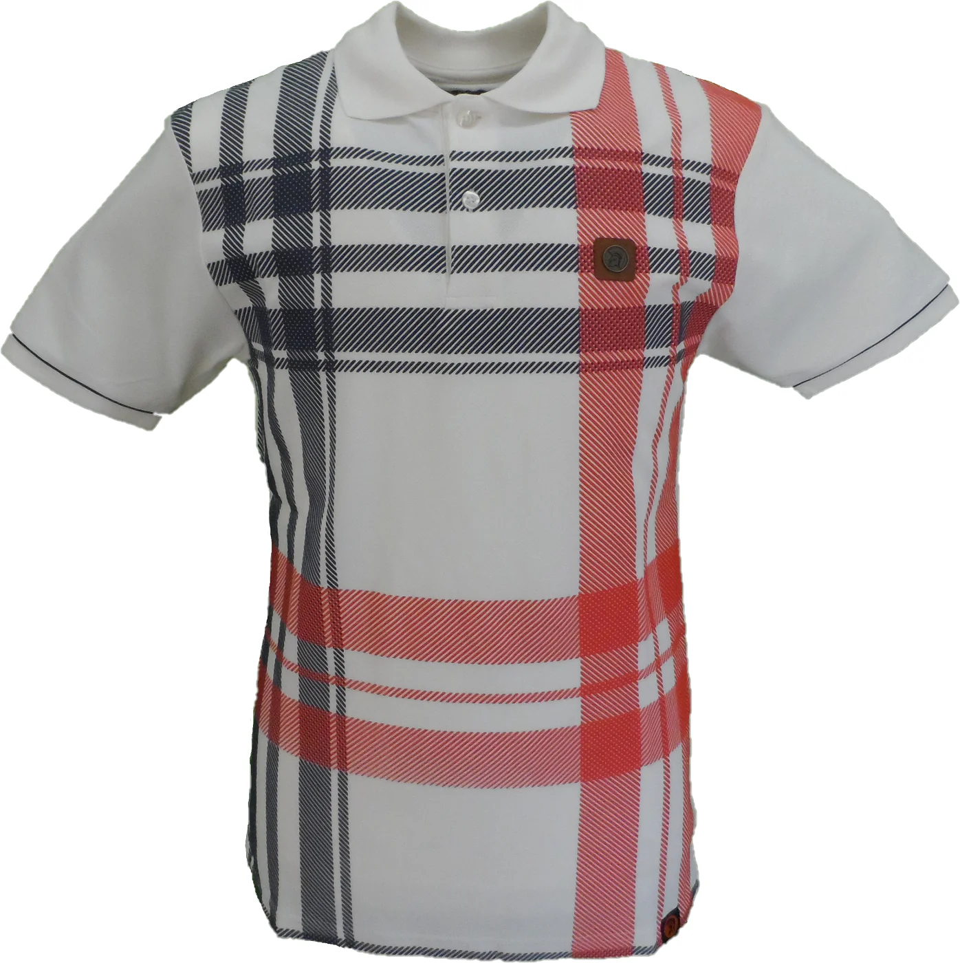 Trojan Mens Ecru Over Size Check Polo Shirt - immagine 2
