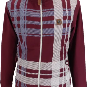 Trojan Mens Port Red Oversize Check Retro Track Tops