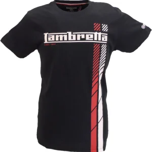 Lambretta Mens Navy Blue Fade Racing Stripe Retro T Shirt