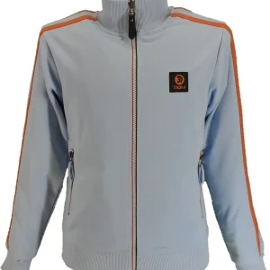 Trojan Mens Powder Blue Twin-Stripe Contrast Zip Retro Track Tops