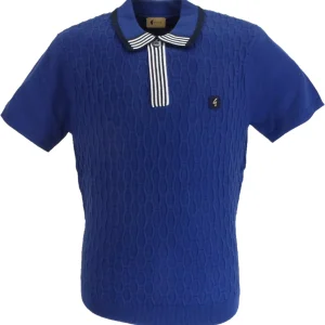 Gabicci Vintage Mens Delft Blue Bourne Textured Knitted Polo Shirt