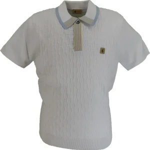 Gabicci Vintage Mens White Bourne Textured Knitted Polo Shirt