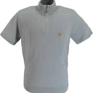 Gabicci Mens Mint Blue Lasso Quarter Zip Up Retro Turtle Neck Jumper