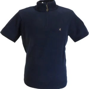 Gabicci Mens Navy Blue Lasso Quarter Zip Up Retro Turtle Neck Jumper
