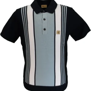 Gabicci Vintage Mens Navy Blue Searle Stripe Knitted Polo Shirt