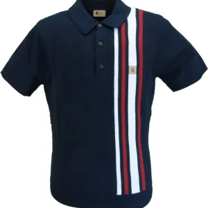 Gabicci Vintage Mens Soda Navy Blue Knitted Polo Shirt