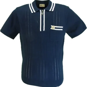 Gabicci Mens Navy Blue Johnson Quarter Zip Retro Polo