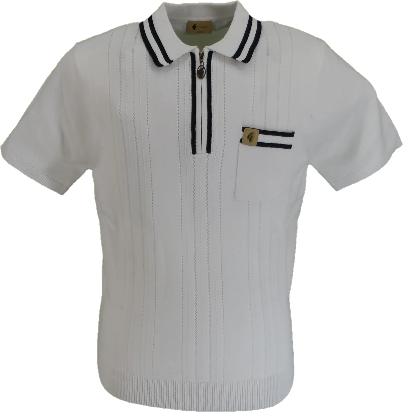 Gabicci Mens White Johnson Quarter Zip Retro Polo - immagine 2