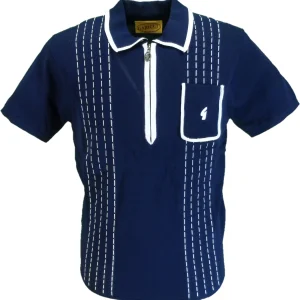Gabicci Mens Navy Blue Archive Darron Zip Polo Shirt